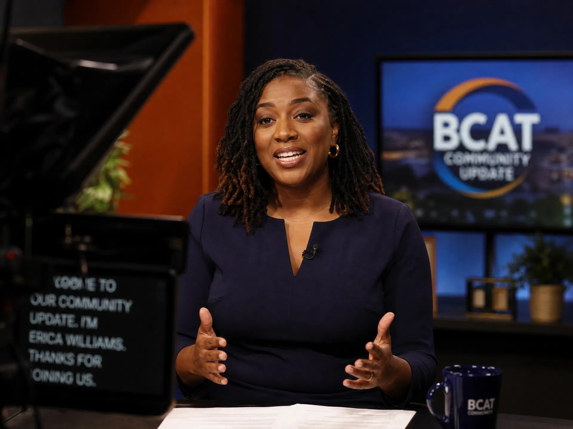 Community television presenter in the studio